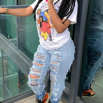 Women's Fashion Trend Ripped Stretch Jeans, Slim-fit Gradient Jeans, Suitable For All Kinds Of Wear, The Perfect Holiday Gift, Denim For Women