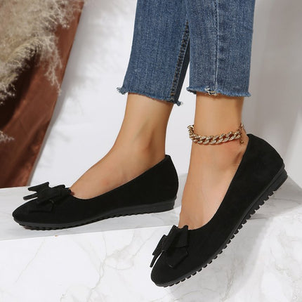 Rubber Plus Size Flat Casual Shoes Women Suede Bow Round Head Gommino
