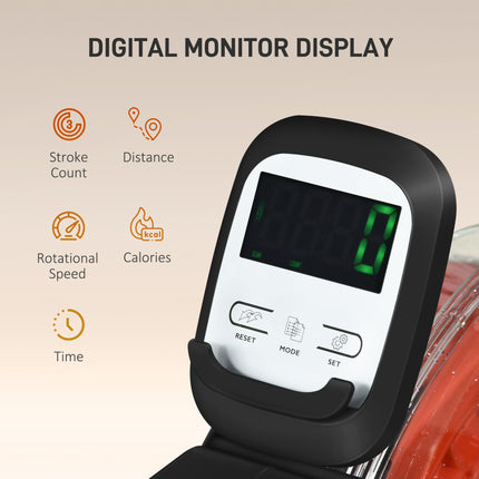 Foldable Rower Machine, Water Rowing Machine with Wheels, LCD Monitor and Tablet Holder for Cardio Training, Blue