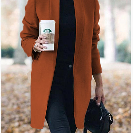 Solid Color Collar Woolen Coat