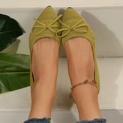 Bow Knitted Loafers Ins Fashion Pointed-toed Flats Shoes For Women