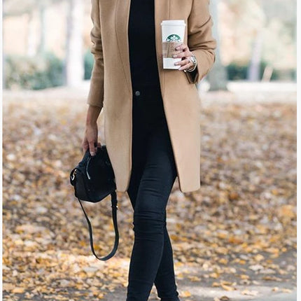 Solid Color Collar Woolen Coat