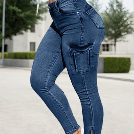 Multi-pocket High-stretch Mid-rise Zipper-hem Skinny Pencil Pants, Urban Style Women's Jeans And Clothing Cargo Jeans Amazon Don't Sell