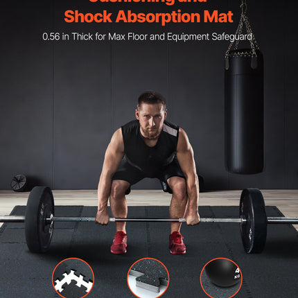 0.56 Inch Thick Gym Floor Mats, 6 Tiles Rubber Top With EVA Foam, 25" X 25" Gym Flooring Workout Mats With 25 Sq.ft Coverage, Interlocking Puzzle Gym Mats For Gym, Home, Garage, Black & Blue