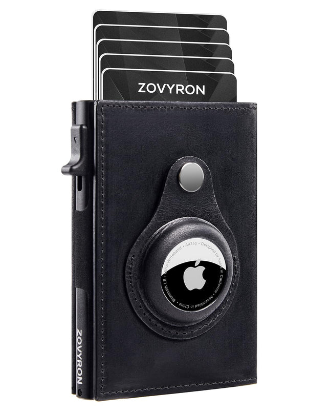 Airtag Wallet Men Smart Wallet Slim Minimalist RFID Front Pocket Wallet With Airtag Holder Metal Money Card Holder ,Airtag Not Included