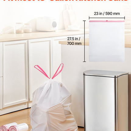 Drawstring Trash Bags, 13 Gallon 110 Count Tall Kitchen Trash Bags, Extra Thick Fresh Scent Garbage Bag, Recyclable Bin Bag With Drawstrings, For Home Kitchen, Office, RV And Camping (White)