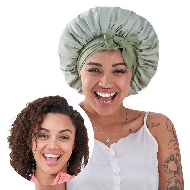 Silk Bonnet For Sleeping Women, Satin Hair Bonnet For Sleeping For Wavy Curly Natural Hair Women Men - Green