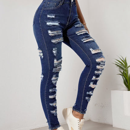 2025 Women's Ripped Tight Cropped Pants, New High Stretch Jeans, Fashionable And Versatile Street Style, Slim Fit Design, Women's Jeans And Clothing