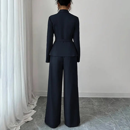 Women's 2-Piece Pants Suit, Long Sleeve Blazer & Straight Pant Casual Office Set