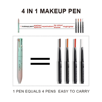 4 In 1 Makeup Pen Multifunctional Makeup Pen With Eyeliner, Lip Liner, Eyebrow Pencil, And Highlighter Portable Travel Easy-To-Apply Makeup Pencil