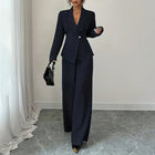Women's 2-Piece Pants Suit, Long Sleeve Blazer & Straight Pant Casual Office Set