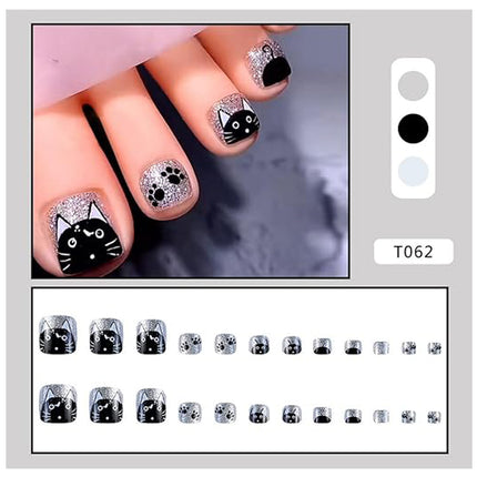 24PCS Press On Nails Fake ToeNails,Stick On Nails,Artificial Fake Toe Nail Set
