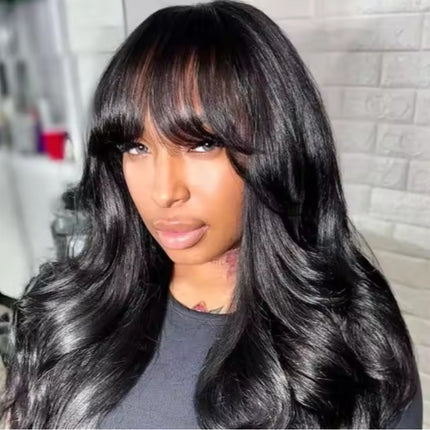 Pre Everything Glueless 13x5 Body Wave Lace Front Wig With Bangs Hd Pre Cut Lace Human Hair Wig For Black Women
