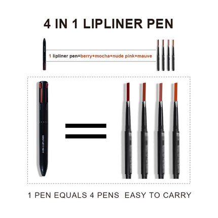 4 In 1 Makeup Pen Multifunctional Makeup Pen With Eyeliner, Lip Liner, Eyebrow Pencil, And Highlighter Portable Travel Easy-To-Apply Makeup Pencil