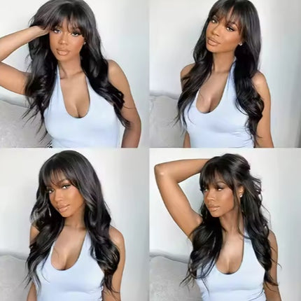 Pre Everything Glueless 13x5 Body Wave Lace Front Wig With Bangs Hd Pre Cut Lace Human Hair Wig For Black Women