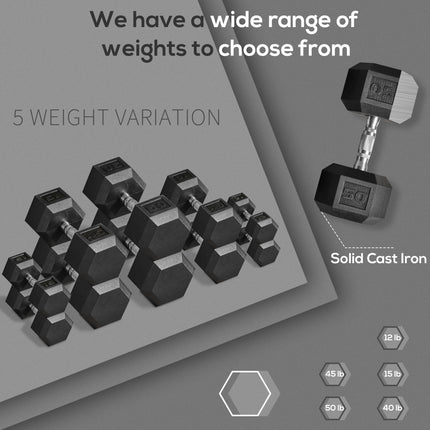 2 x 50lbs Hex Dumbbell Set of 2, Rubber Weights Exercise Fitness Dumbbell with Non-Slip Handles, Anti-roll, for Women or Men Home Gym Workout