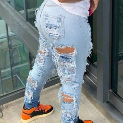 Women's Fashion Trend Ripped Stretch Jeans, Slim-fit Gradient Jeans, Suitable For All Kinds Of Wear, The Perfect Holiday Gift, Denim For Women