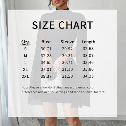 Women's Sparkly Bodycon Mini Dress, Mock Neck Cloak Sleeve Cocktail Dress