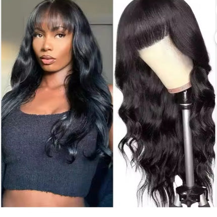Pre Everything Glueless 13x5 Body Wave Lace Front Wig With Bangs Hd Pre Cut Lace Human Hair Wig For Black Women
