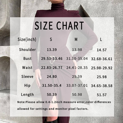 Women's Waist Twist Bodycon Midi Dress, Long Sleeve High Neck Cocktail Dress For Party Wedding Guest