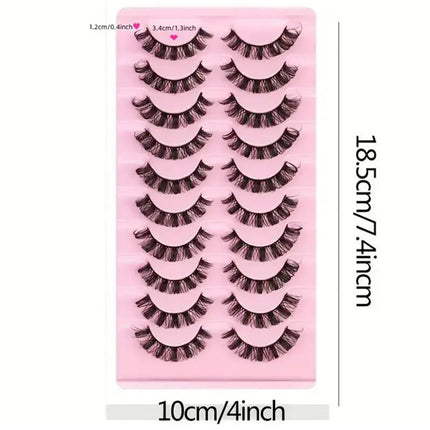 10 Pairs False Lashes Eyelashes Extension Cluster, Faux Mink Fluffy Long Full Look Eye Bottom, Dramatic Cosmetic Makeup