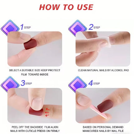 24 PCS Valentine's Day Press On Nails, French Tip Medium Square Wine Red Heart Fake Nails Natural Fit Gel Acrylic Nails, Glue On Nails False Nail Set