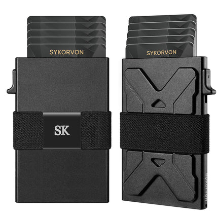 Minimalist Card Holder Wallet For Men, Aluminum Slim Metal Wallet With Money Band, RFID Blocking Up Wallet, Holds 12Cards Plus Cash