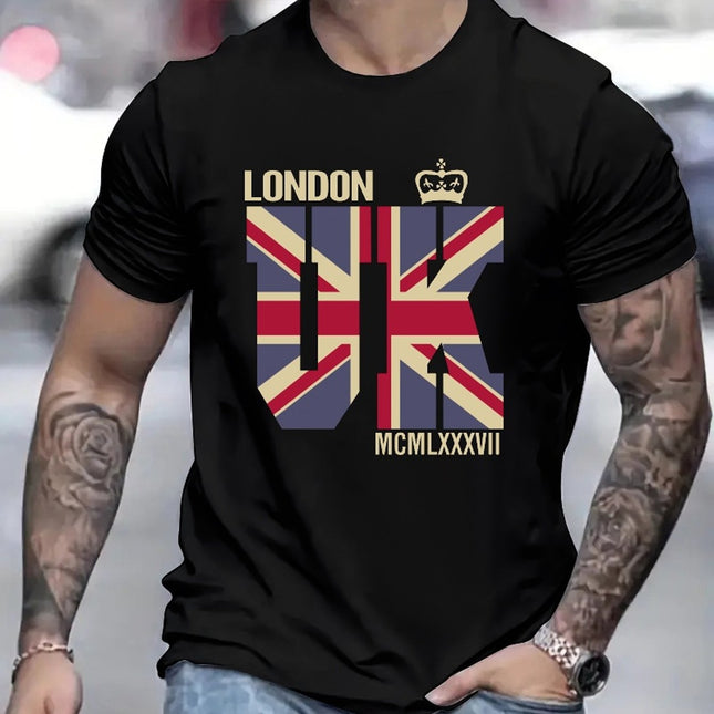 British Flag Printed T-shirt, Men's T-shirt, Summer Casual Short Sleeved T-shirt