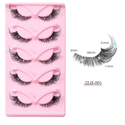 5 Pairs False Lashes Eyelashes Extension Cluster, Clear Band Corner Foxy Winged Cat Eye 3D Strip Lashes,  Dramatic Cosmetic Makeup