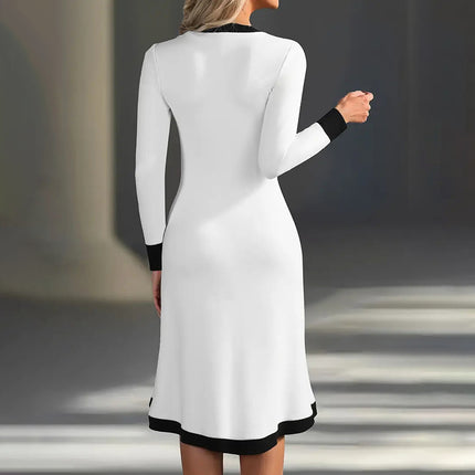 Women's Color Block Maxi Dress, V-Neck Long Sleeve Elegant Casual Dress