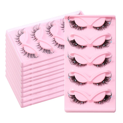 5 Pairs False Lashes Eyelashes Extension Cluster, Clear Band Corner Foxy Winged Cat Eye 3D Strip Lashes,  Dramatic Cosmetic Makeup