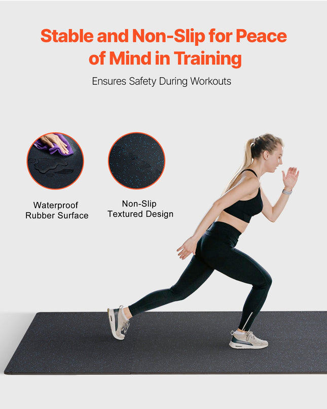 0.56 Inch Thick Gym Floor Mats, 6 Tiles Rubber Top With EVA Foam, 25" X 25" Gym Flooring Workout Mats With 25 Sq.ft Coverage, Interlocking Puzzle Gym Mats For Gym, Home, Garage, Black & Blue