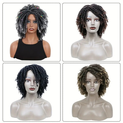 Short Hair Braided Non-toxic Wig African Curly Wig Synthetic Wig African Hair Braided Hook Braided Wig Dirty Braid Headgear