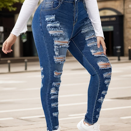 2025 New Women's Fashionable Casual Jeans, Tight Fitting Ripped Jeans, High Waisted Jeans