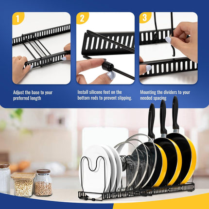 2 Pack Expandable Pot Lid Rack Organizer, Pans Organizer Rack, Pots And Pans Organizer Rack Cookware Set Organizer