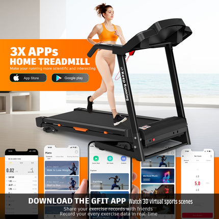 Foldable Treadmill With Incline, Folding Treadmill For Home Electric Treadmill Workout Running Machine, Handrail Controls Speed, Pulse Monitor,APP
