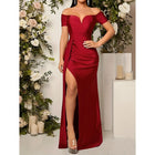 Women's Off-Shoulder Bodycon Gown, Short Sleeve High Slit Formal Evening Dress