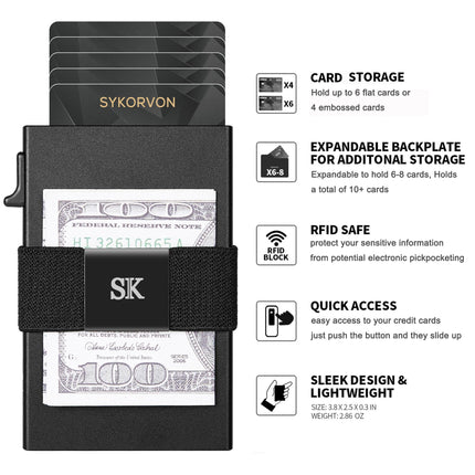 Minimalist Card Holder Wallet For Men, Aluminum Slim Metal Wallet With Money Band, RFID Blocking Up Wallet, Holds 12Cards Plus Cash