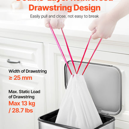 Drawstring Trash Bags, 13 Gallon 110 Count Tall Kitchen Trash Bags, Extra Thick Fresh Scent Garbage Bag, Recyclable Bin Bag With Drawstrings, For Home Kitchen, Office, RV And Camping (White)