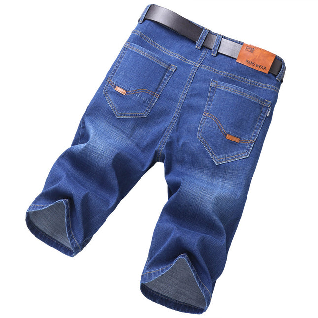 Jeans Shorts Men Elastic Straight Denim Mid Waist Loose Shorts