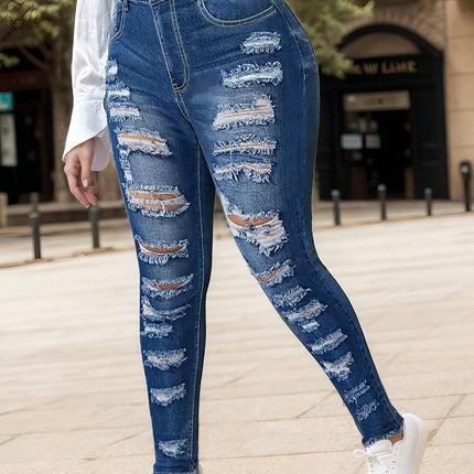2025 New Women's Fashionable Casual Jeans, Tight Fitting Ripped Jeans, High Waisted Jeans